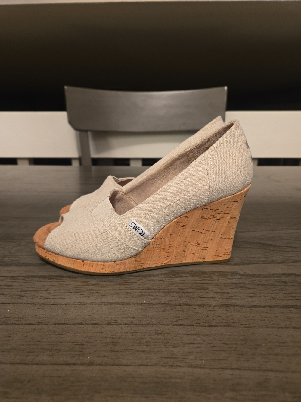 TOMS Classic Espadrille Wedge Natural Crosshatch Jacquard Women’s Size 6.5